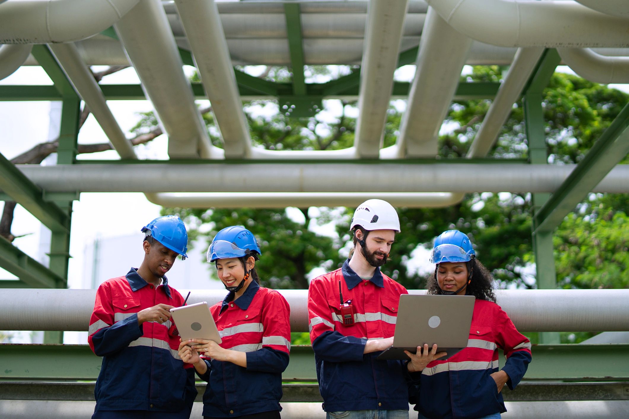 Blue collar workers at an industrial site