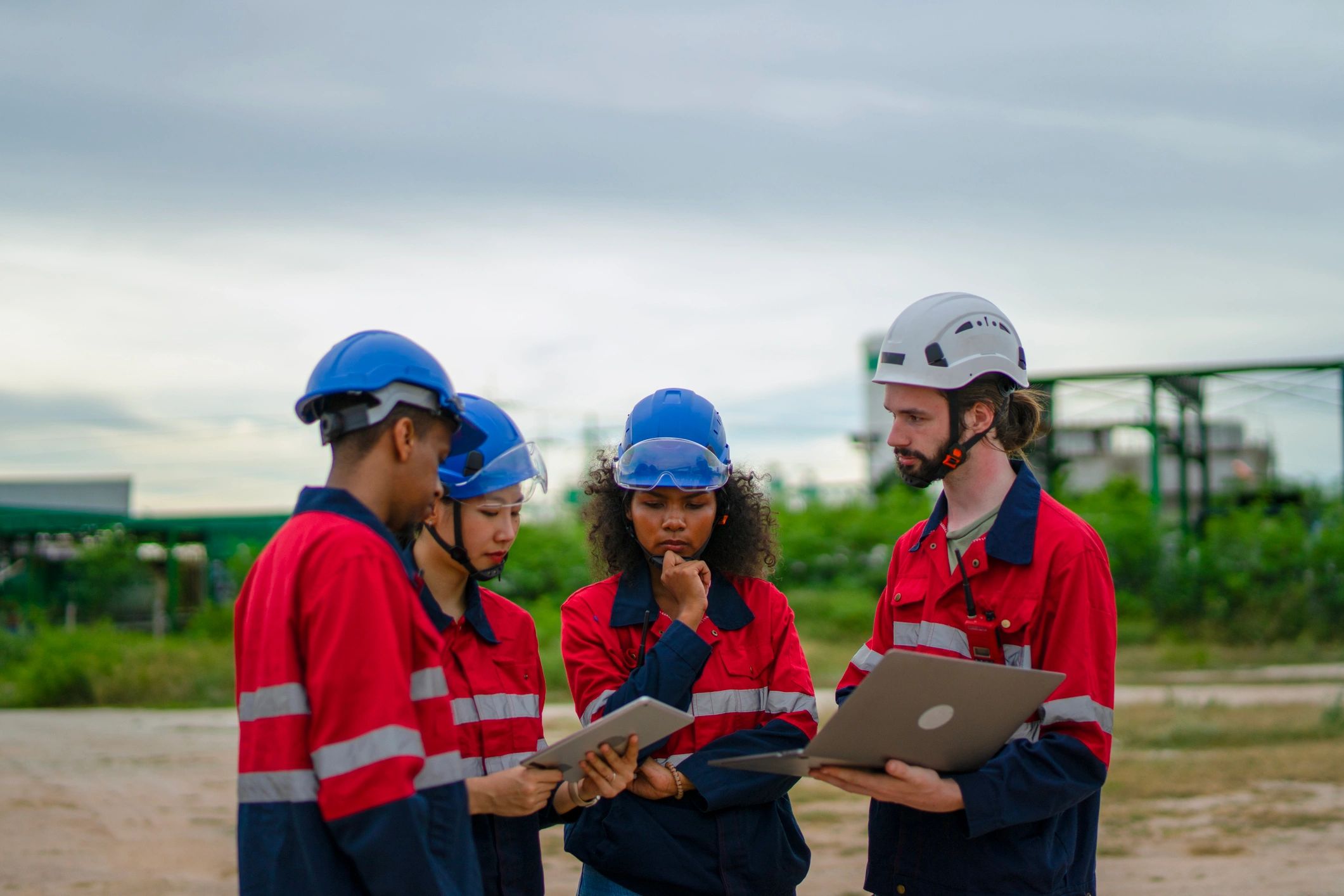 Industrial workers participating in workplace safety training