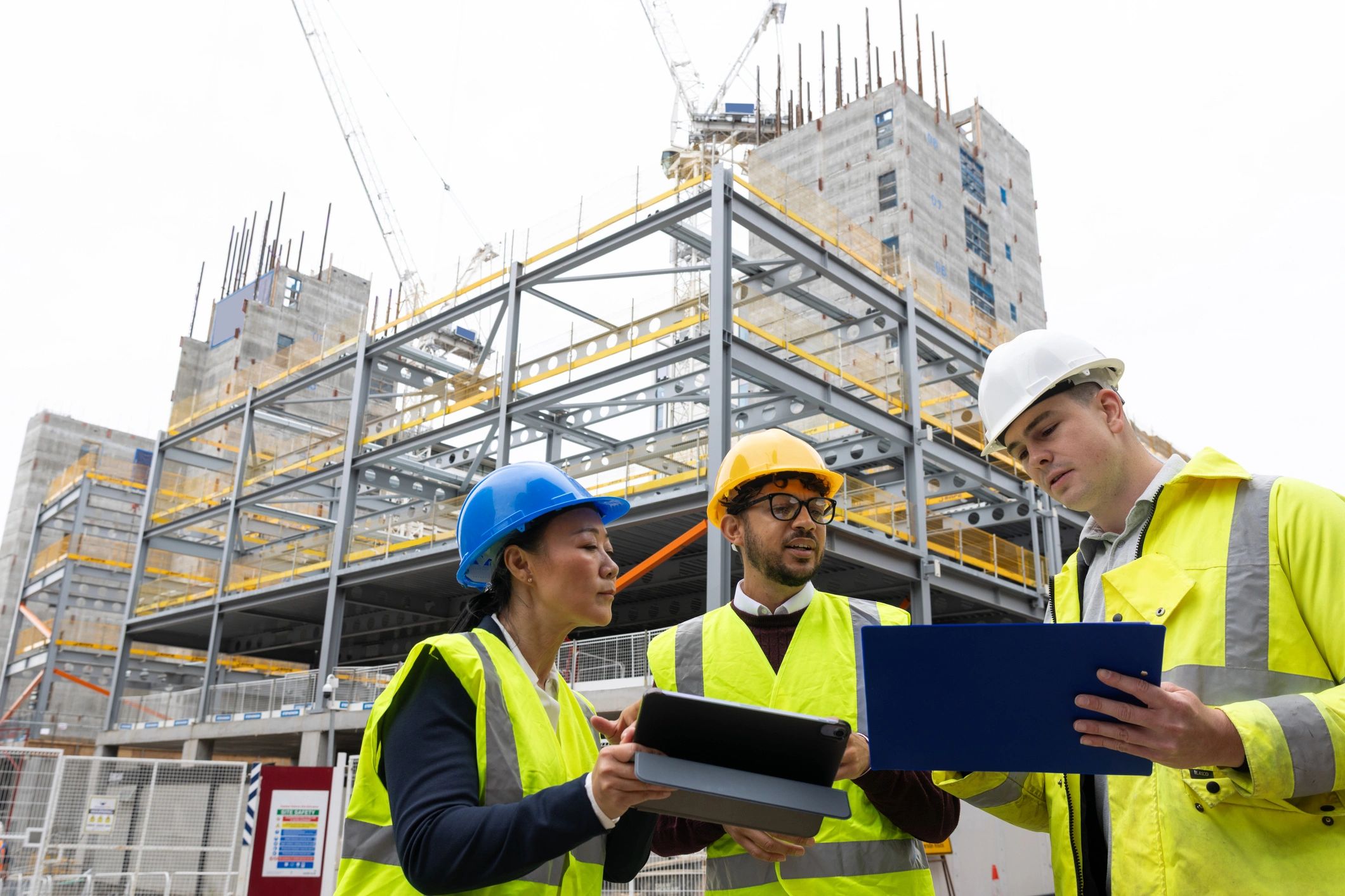 Landscaping and field crew discussing worksite safety plans